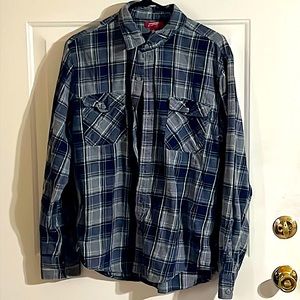 Large blue w/ mint green lines button down